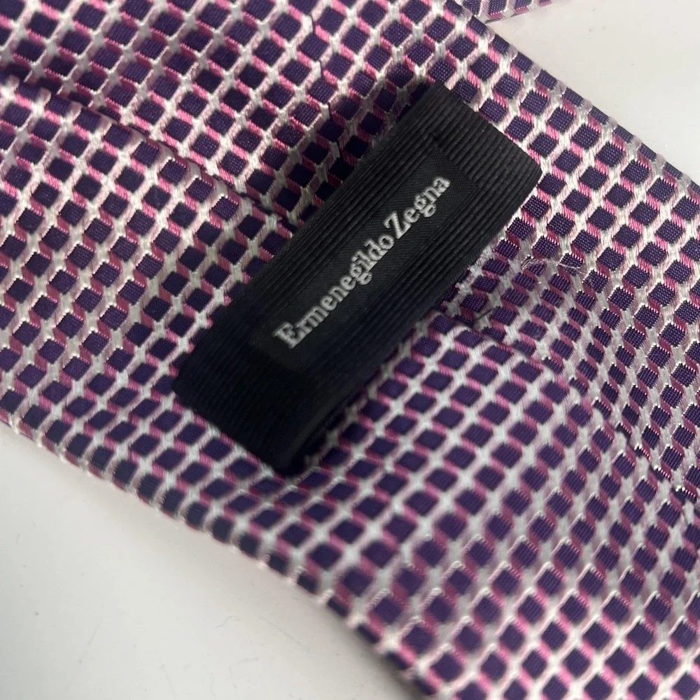 Ermenegildo Zegna Silk Tie Mens Purple Pink Geometric Jacquard Made In Italy